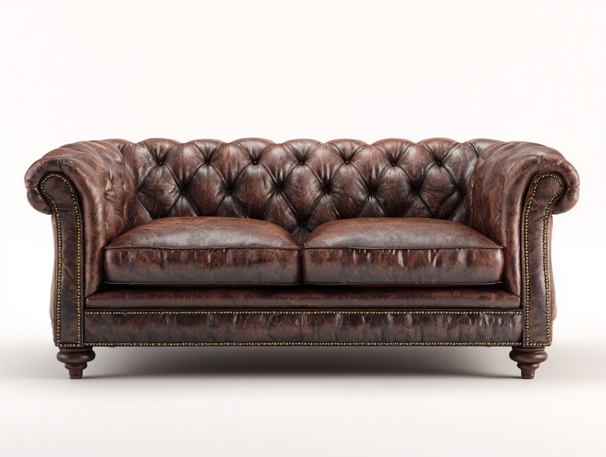 Zweisitzer Sofa Kunstleder 180 x 88 x 74 cm - Braun - Chesterfield Design