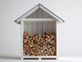 Kaminholzregal Holz 130x65x170 cm - weiß-grau-natur - kompaktes Holzlager mit Satteldach