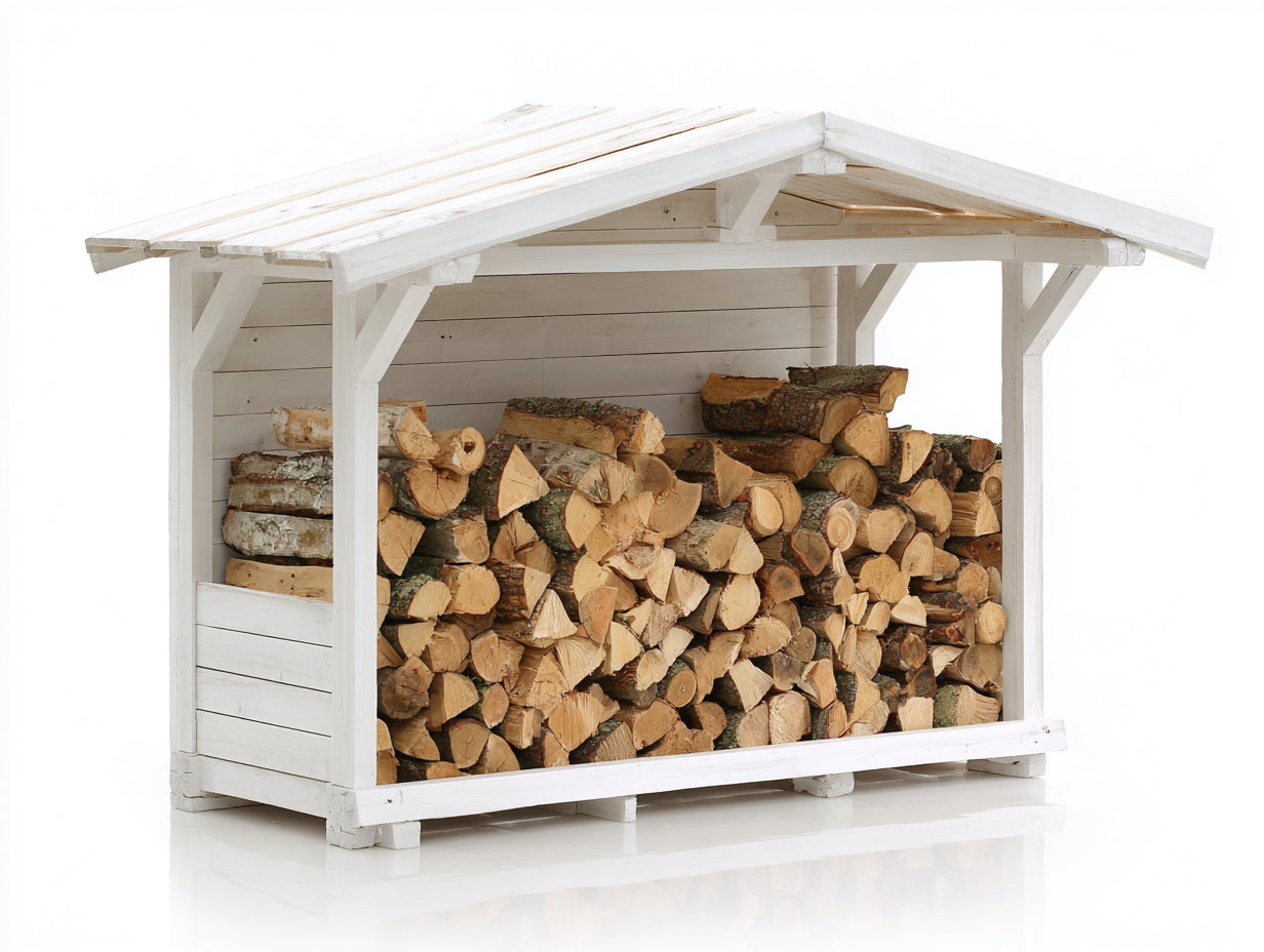 Kaminholzregal Holz 180 x 60 x 150 cm - Weiß - mit Satteldach für Außenbereich