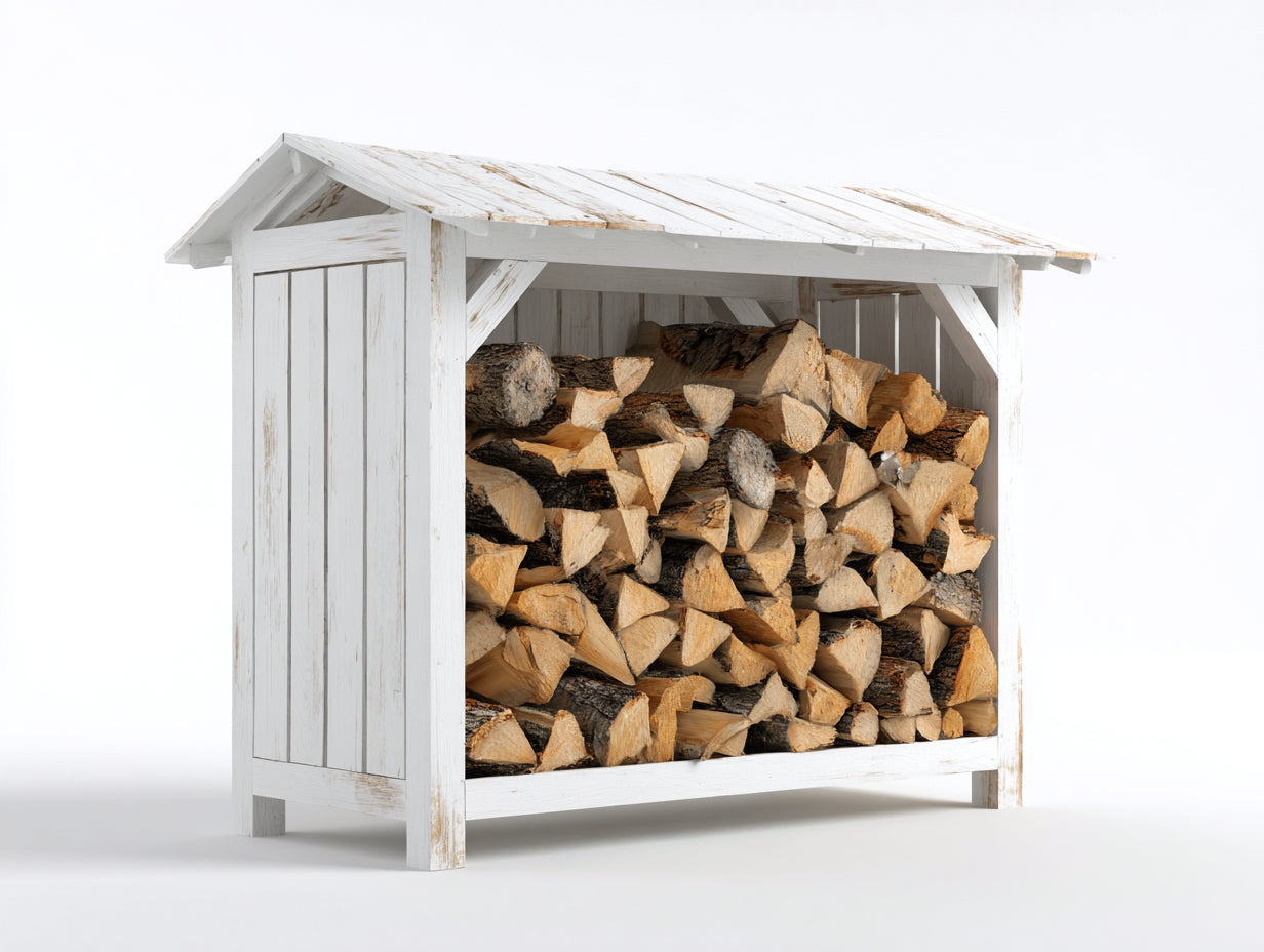 Kaminholzregal Holz 160x60x145 cm - Weiß - Überdachtes Kaminholzregal für den Außenbereich