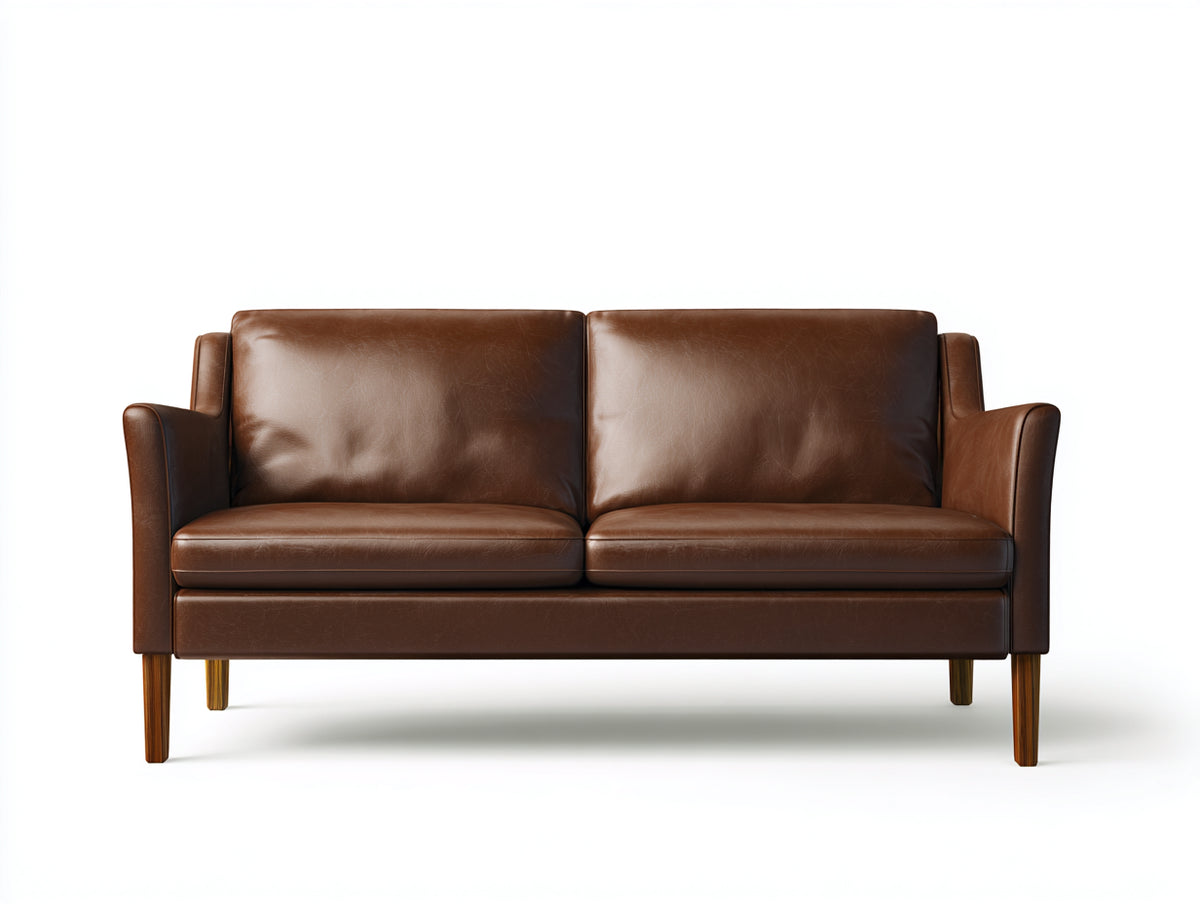 Zweisitzer Sofa mit Lederbezug 180x83x79 cm - Braun - Holzbeine - modernes Design