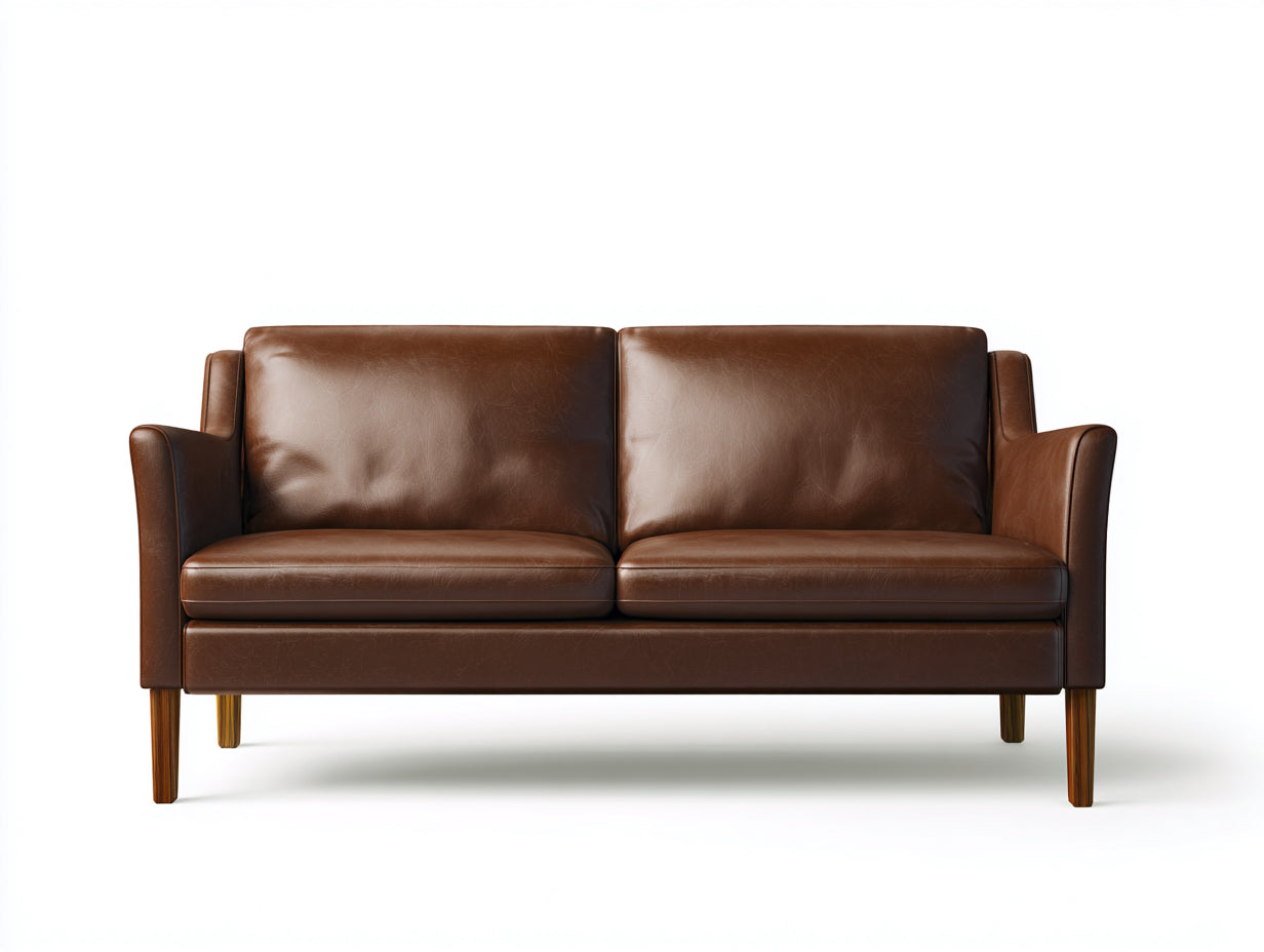 Zweisitzer Sofa mit Lederbezug 180x83x79 cm - Braun - Holzbeine - modernes Design