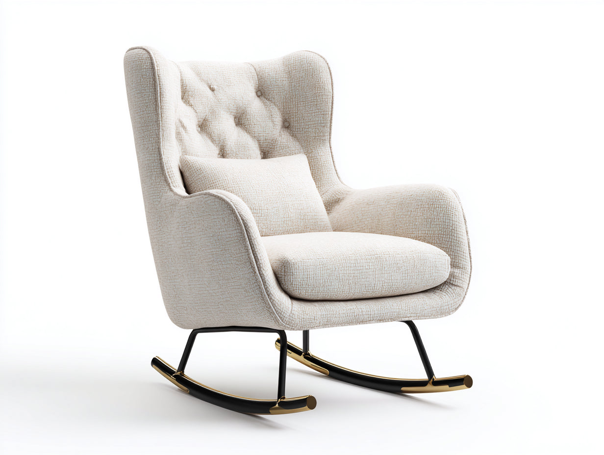 Schaukelstühle Stoff Metall 82x92x105 cm - beige-schwarz-gold - Ohrensessel mit Kufen