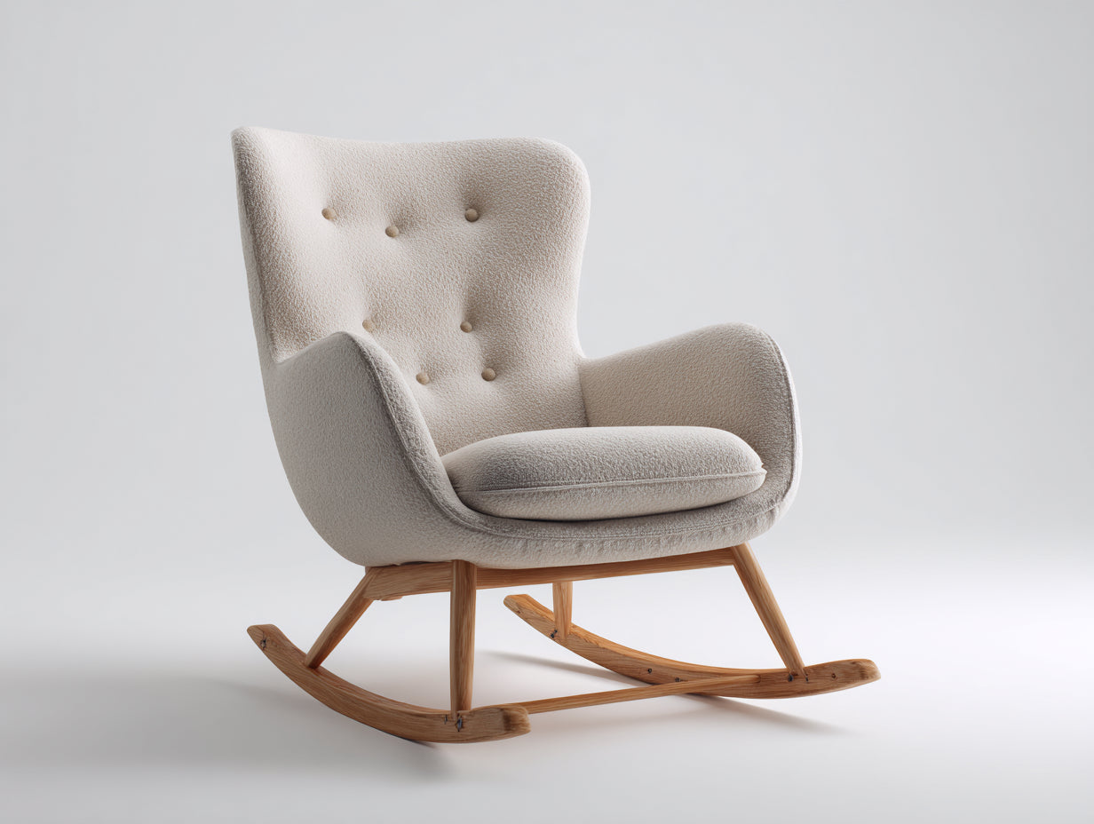 Schaukelstühle Stoff-Holz 82x88x98 cm - Creme - Komfortabler Ohrensessel Schaukelstuhl