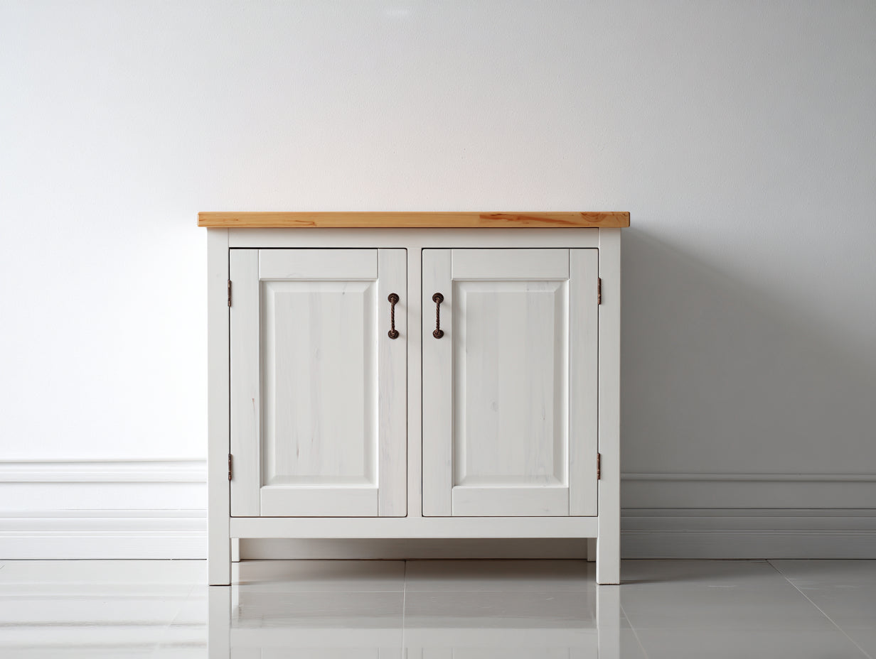Sideboards aus Holz 100x40x82 cm - Weiß und Naturholz - Landhaus Design für Wohnzimmer