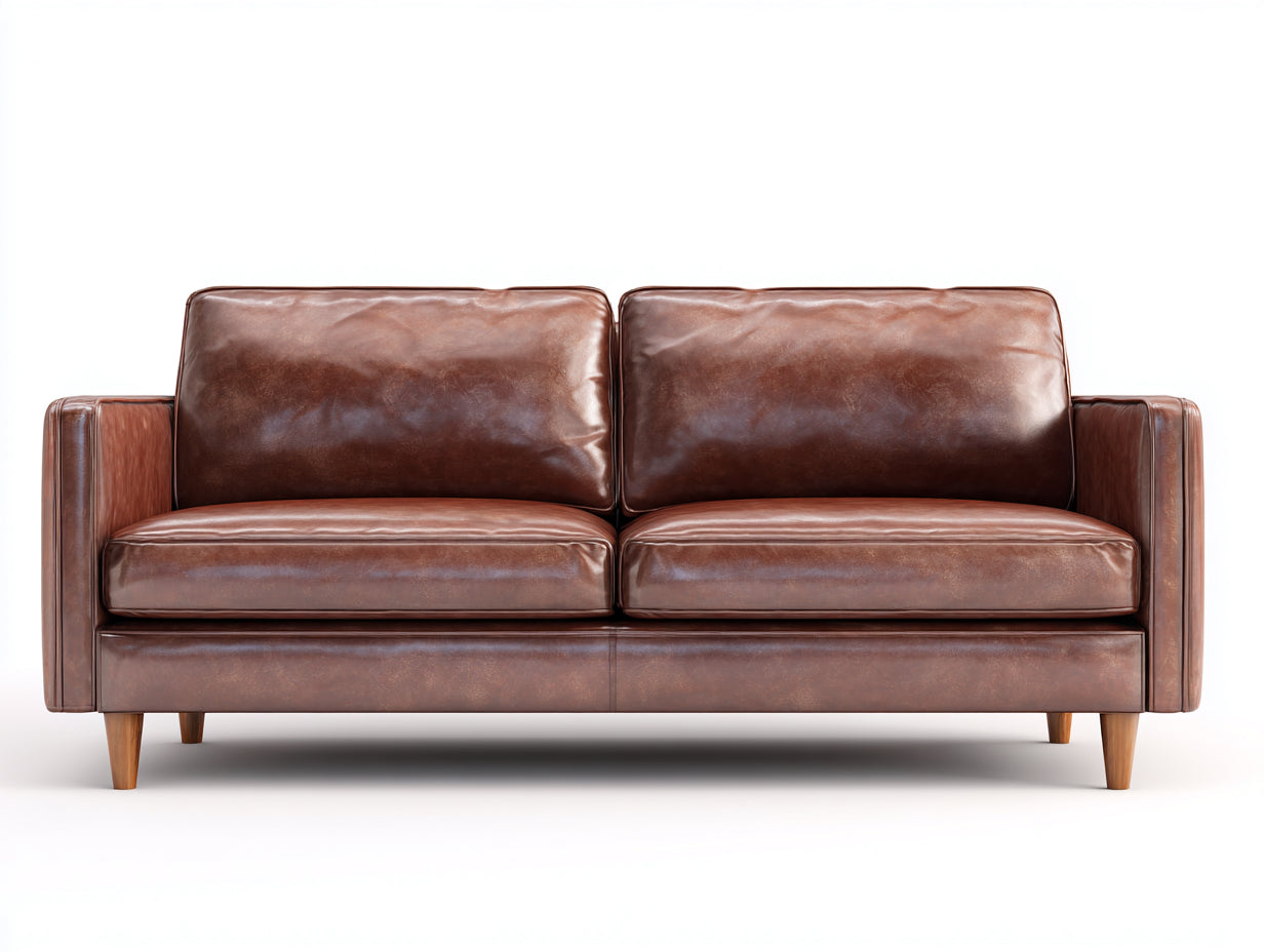 Zweisitzer Sofa Kunstleder 186x92x84 cm - Braun-Natur - Modernes Gepolstertes Sofa im Vintage Stil