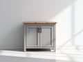 Sideboards Holz 100x38x82 cm - grau-natur - kompakter Schrank mit 2 Türen