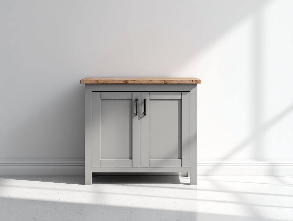Sideboards Holz 100x38x82 cm - grau-natur - kompakter Schrank mit 2 Türen