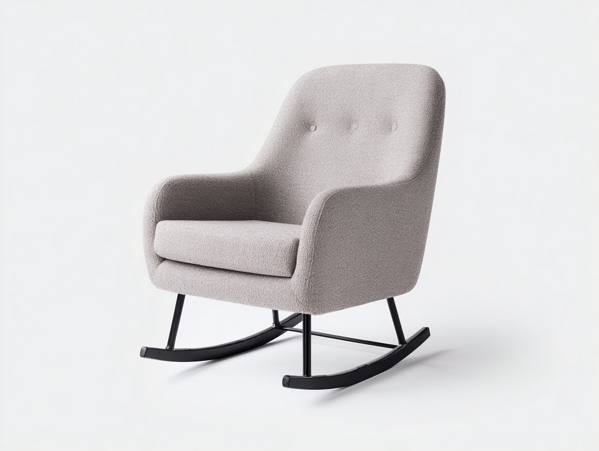 Schaukelstühle Stoff Metall 75x88x96 cm - hellgrau-schwarz - gepolsterter Schaukelstuhl mit Kufen