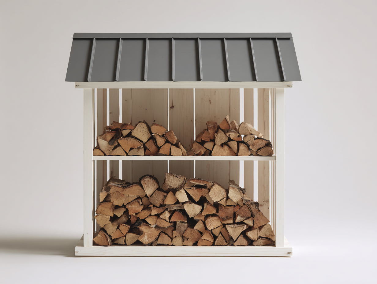 Kaminholzregal Holz 140x45x165 cm - Weiß-Grau - Mehrstöckiges Kaminholzregal mit Dach für den Außenbereich