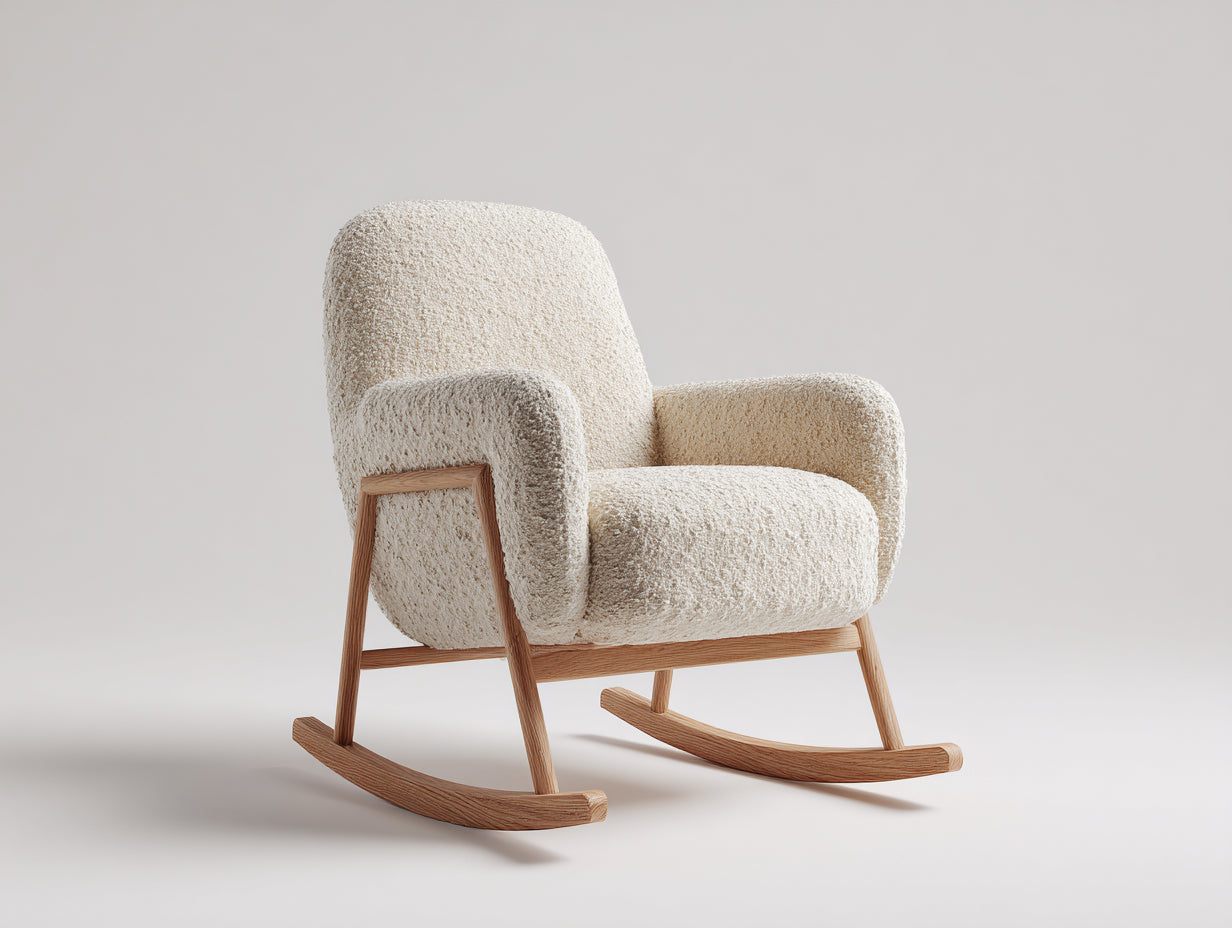Schaukelstühle Stoff-Holz 72x86x92 cm - Creme-Natur - Gepolsterter Schaukelstuhl im modernen Stil