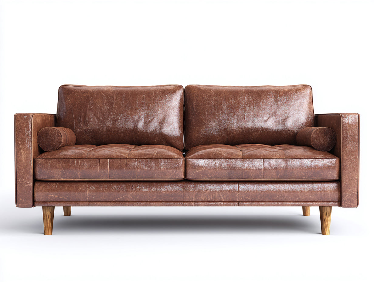 Zweisitzer Sofa Kunstleder Holz 195x86x80 cm - braun-natur - Vintage Wohnzimmer Sofa