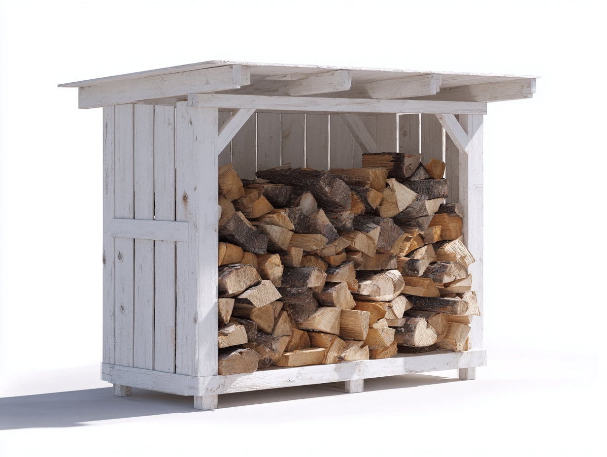 Kaminholzregal Holz 180x70x145 cm - weiß-natur - offenes Holzlager mit Schutzdach