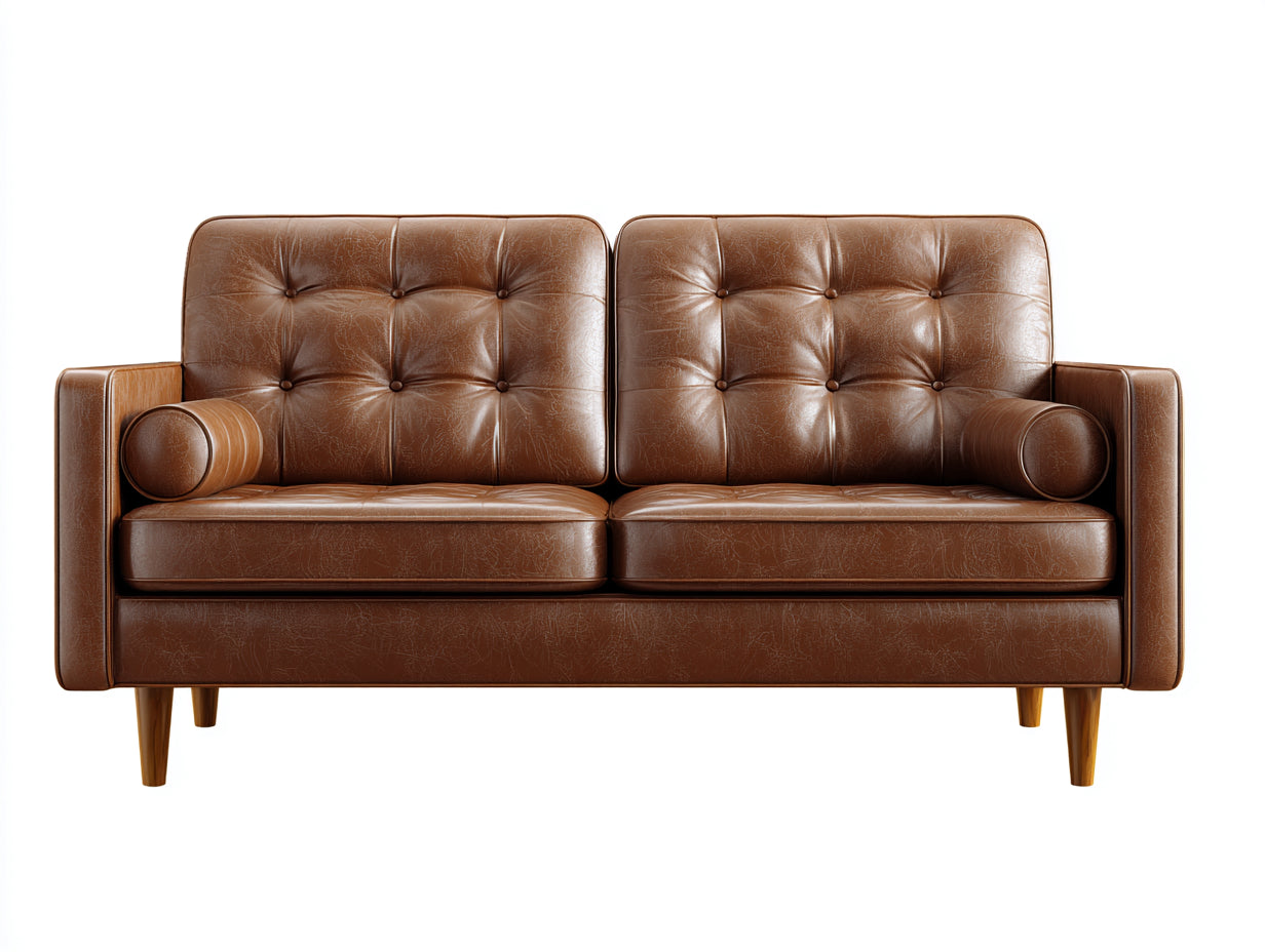 Zweisitzer Sofa mit Lederbezug 182x85x82 cm - Braun - Holzbeine - klassisches Design