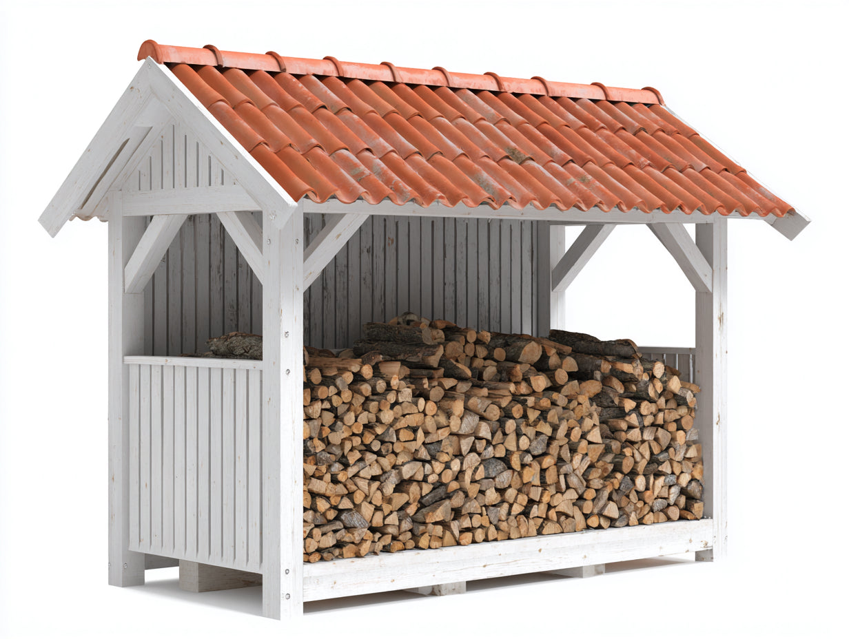 Kaminholzregal Holz 220x70x170 cm - Weiß-Orange - Überdachtes Kaminholzregal für den Außenbereich
