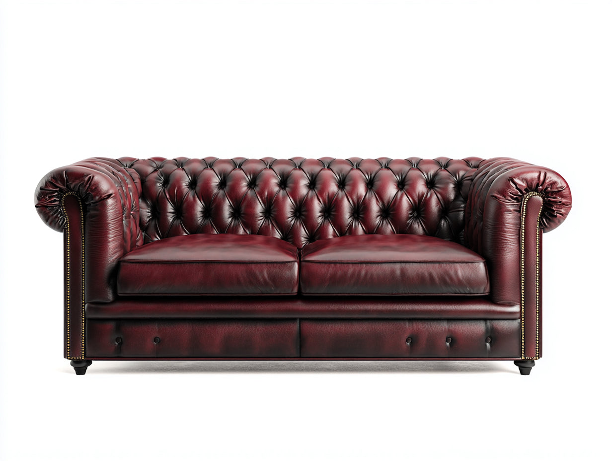 Zweisitzer Sofa Kunstleder 185 x 90 x 76 cm - Dunkelrot-Schwarz - Chesterfield Design