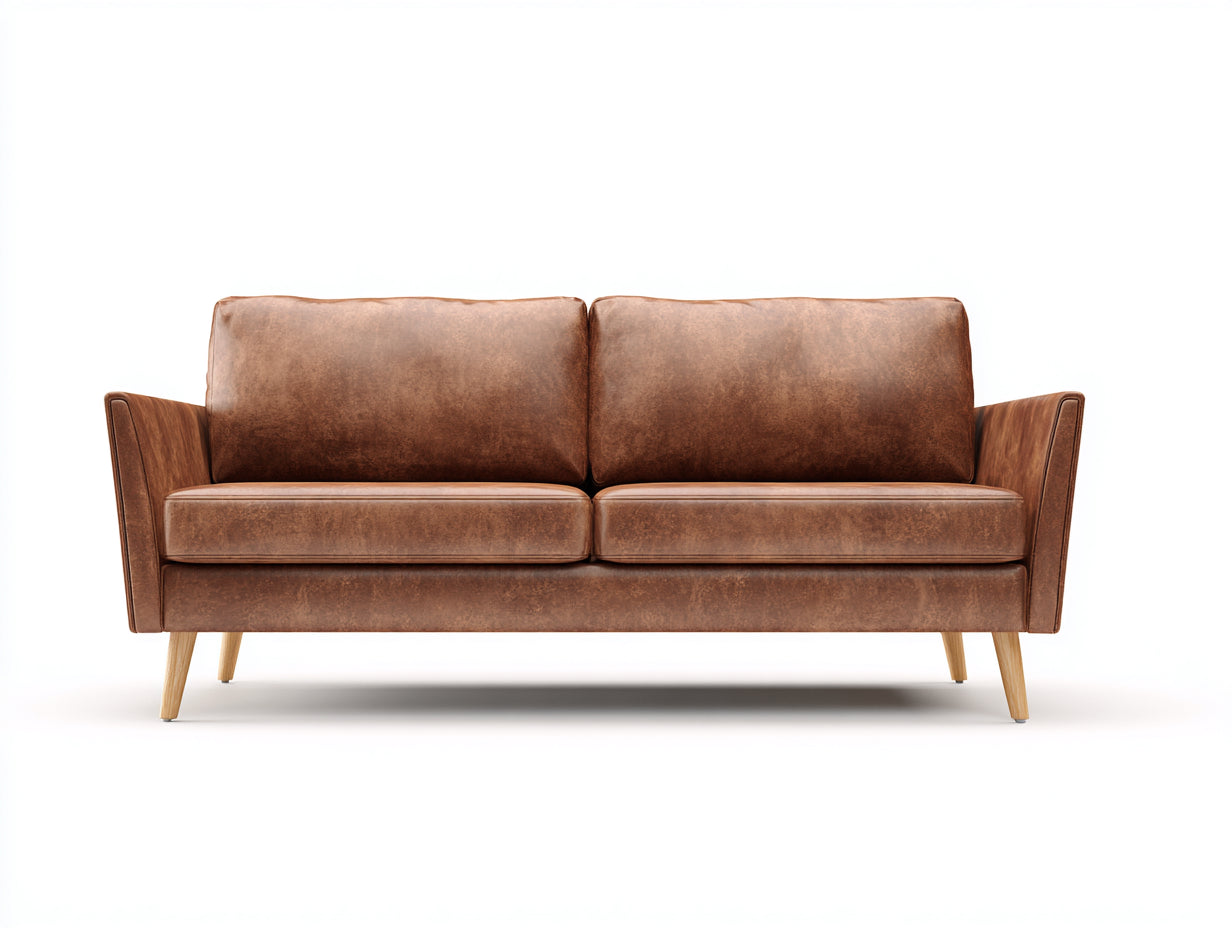 Zweisitzer Sofa Kunstleder Holz 188x84x79 cm - braun-natur - modernes Wohnzimmer Sofa