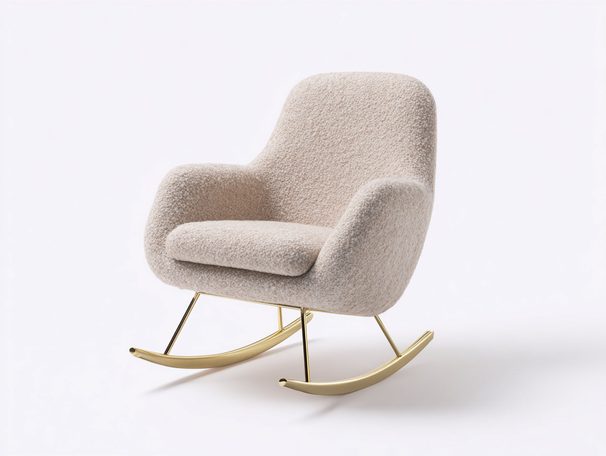 Schaukelstühle Stoff-Metall 78x85x92 cm - Creme-Gold - Moderner Polster Schaukelstuhl