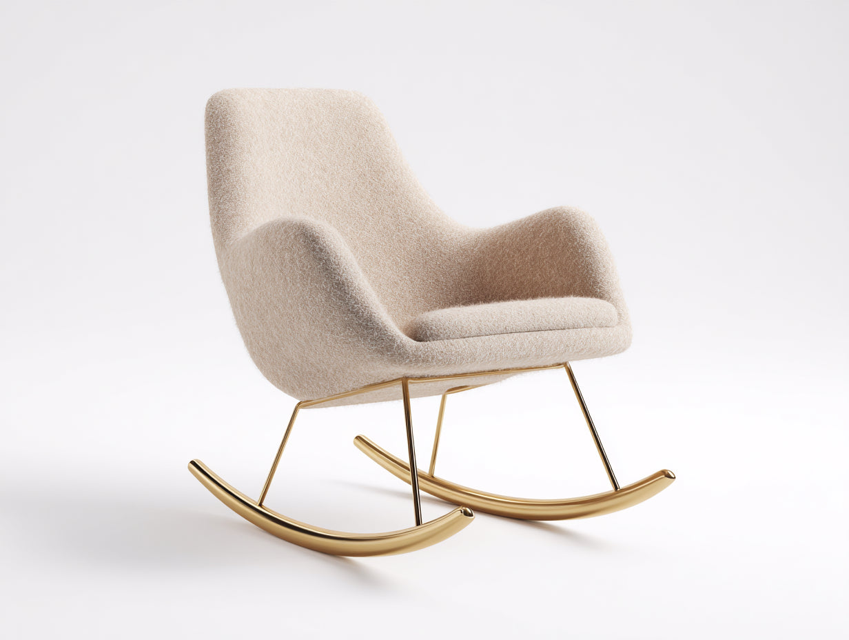 Schaukelstühle mit Bouclé-Bezug 78x84x92 cm - Beige - goldfarbenes Metallgestell - modernes Design