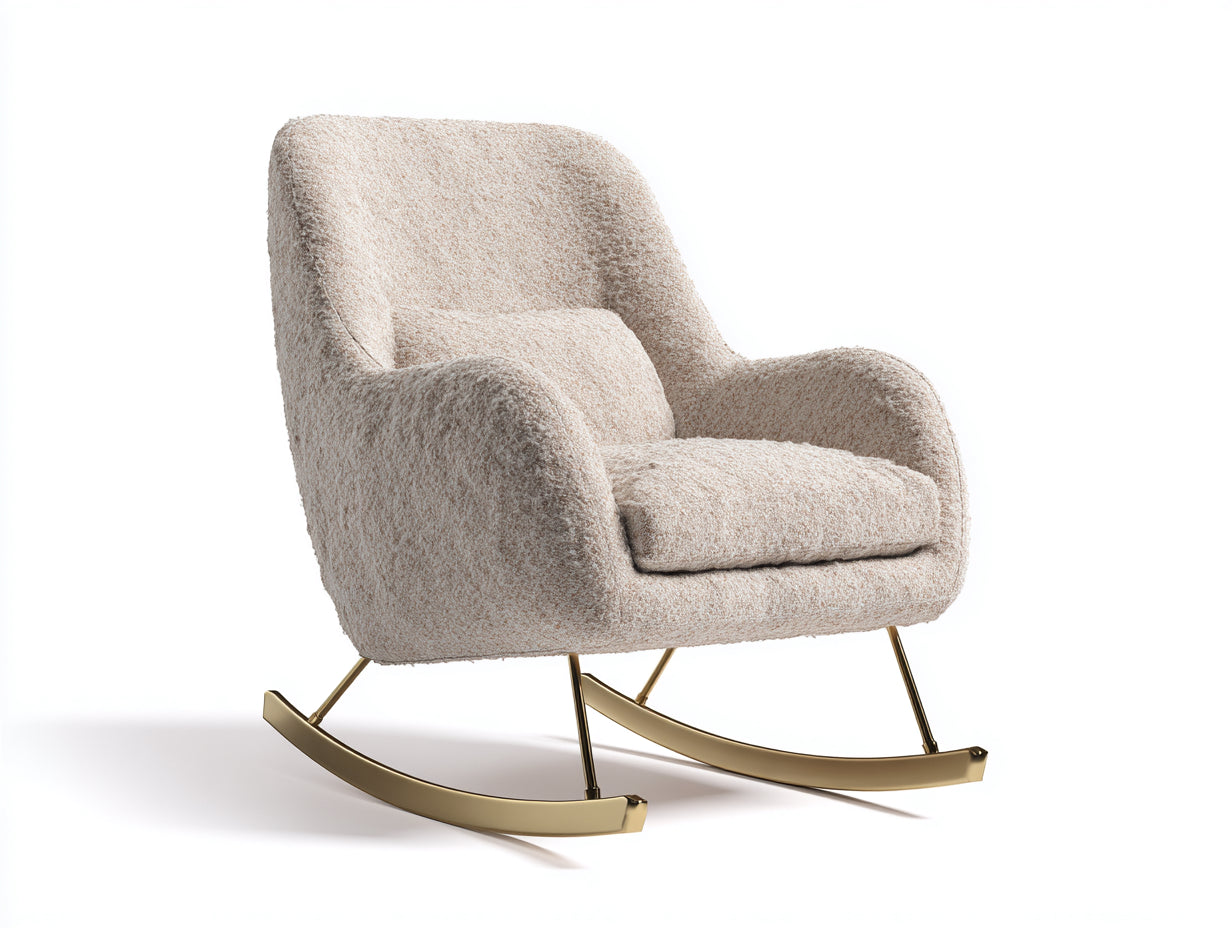 Schaukelstühle Stoff Metall 78x90x98 cm - beige-gold - gepolsterter Schaukelstuhl mit Kufen