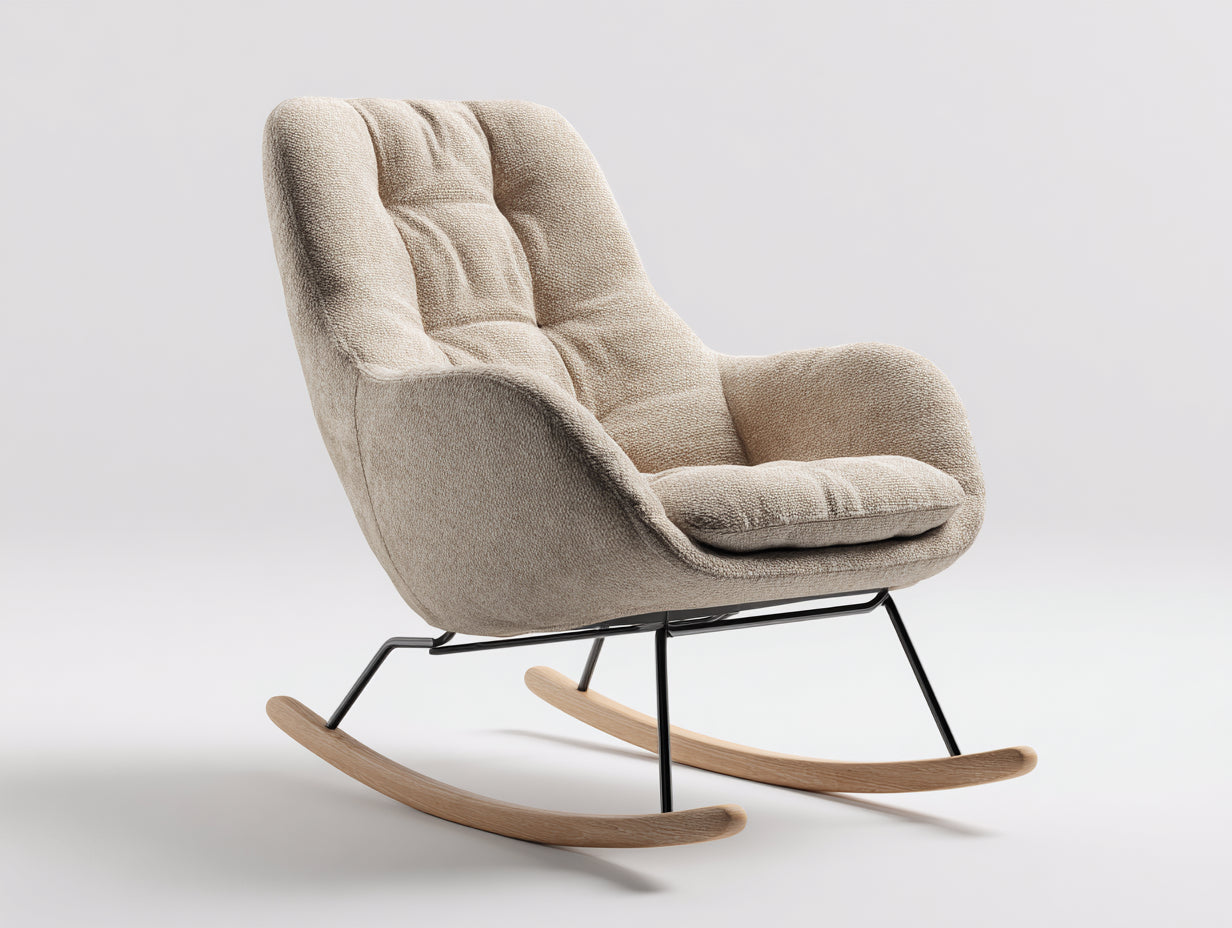 Schaukelstühle mit strukturiertem Stoffbezug 82x89x96 cm - Beige - Holz Kufen - modernes Design