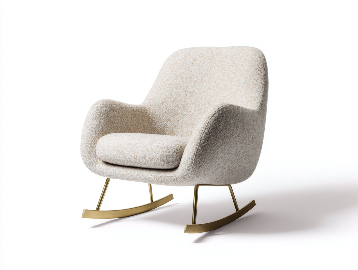 Schaukelstühle Stoff Metall 78x89x97 cm - beige-gold - moderner Schaukelstuhl mit Kufen