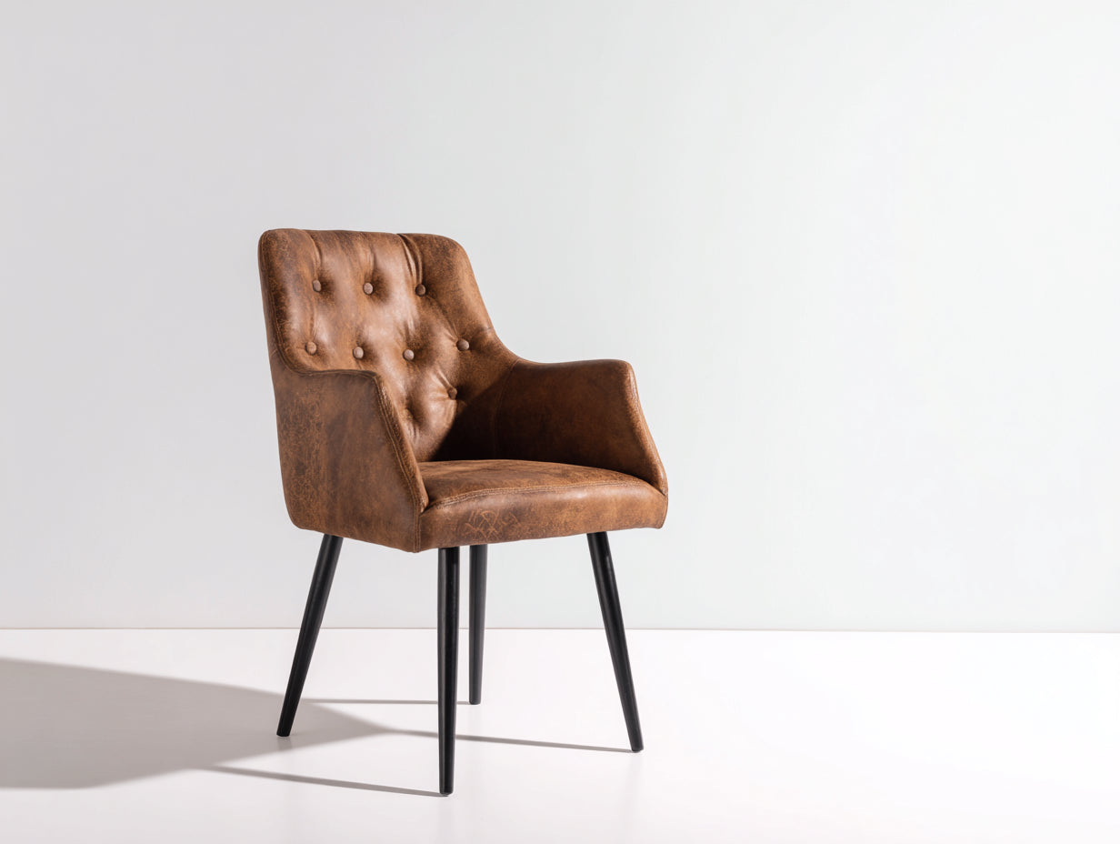 Esszimmerstühle aus Kunstleder und Metall 58x60x86 cm - Braun und Schwarz - Vintage Design für Esszimmer